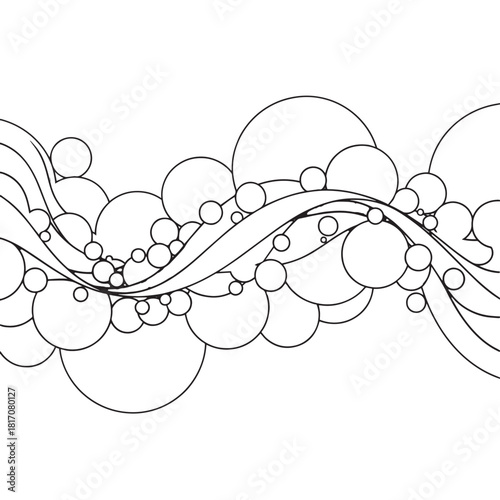 Abstract black and white cyclone of circles and flowing lines forming a decorative pattern.