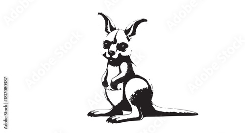 Stylized black and white kangaroo silhouette illustration.