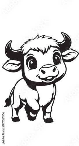 Playful cartoon bull calf illustration with curious expression and horns.