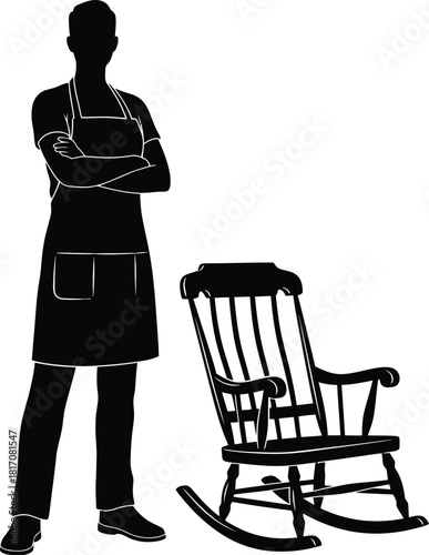 Carpenter standing proudly in a workshop silhouette