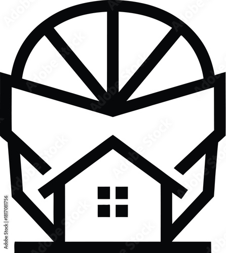 Helmet logo merging safety and property concept