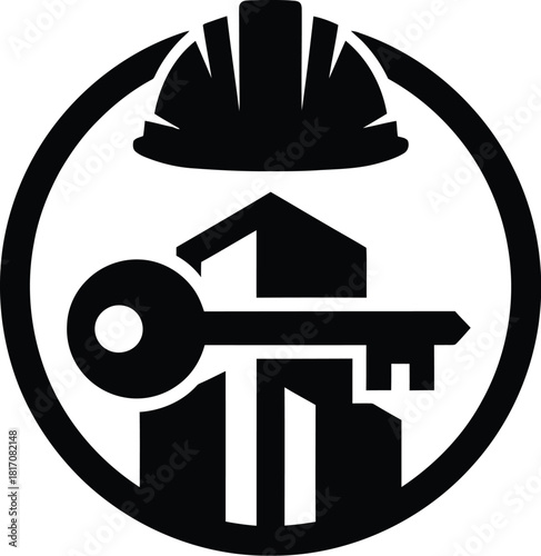 Hard hat logo with integrated growth arrow for progress