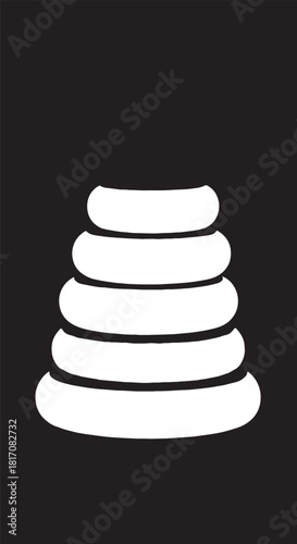 Minimalist white stacked discs on a dark background.