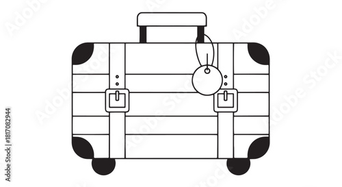 Vintage leather travel trunk with straps, buckles, and metal corner guards.