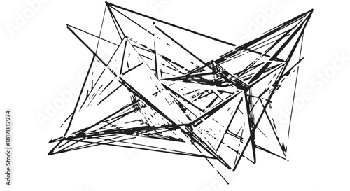 Abstract geometric line sculpture with overlapping shapes and shadows.