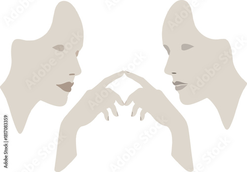 Abstract face to face concept vector illustration with skin tones colors