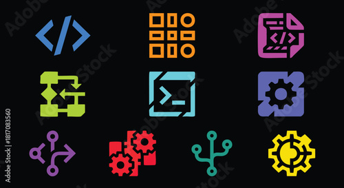 Vibrant programming icons for modern tech projects needing a dynamic tech industry visual