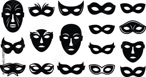 Variety of decorative masks in different styles and shapes suitable for parties and festivals 
