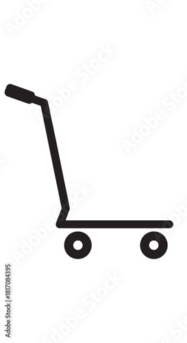 Black silhouette of a kick scooter with handlebar and wheels against white background.