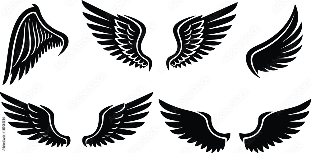 Obraz premium Wing illustrations featuring various styles and designs for creative projects and artistic expression 