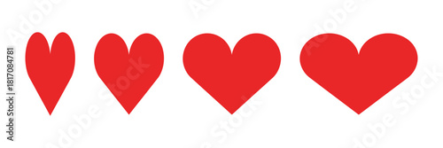 Set of four red heart shapes on transparent background