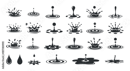 Set of water splash shapes on transparent backdrop