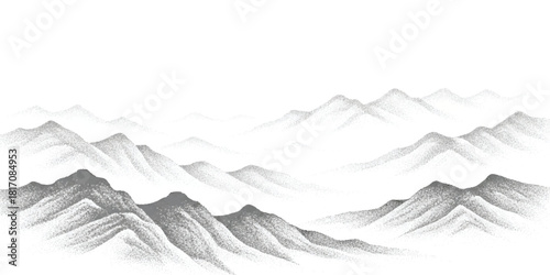 Traditional east asian ink wash painting of misty mountain ranges landscape