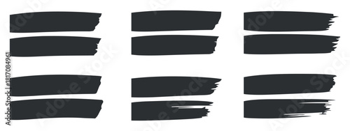 Various dark black horizontal brush strokes isolated set