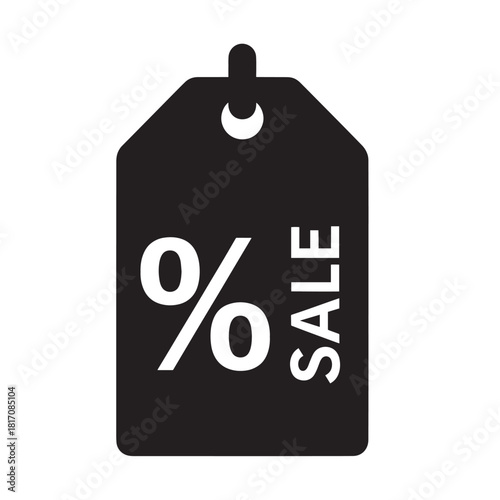 Sale tag icon showing discount percent on a black price tag for shopping.