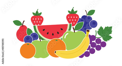 A colorful assortment of fresh fruits including berries melons and bananas