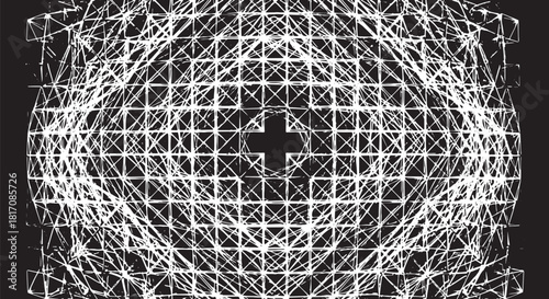 Abstract geometric lattice with interwoven lines creating concentric symmetry and intricate pattern.