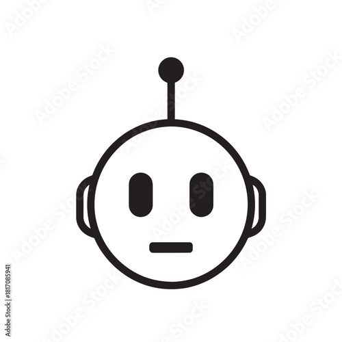 Minimalist robot head icon with antenna, simple cartoon illustration.