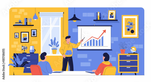 Business Meeting Presentation Showing Growth Strategy With Team Members