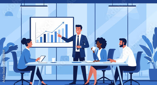 Business Meeting With Presentation Of Financial Growth In The Office