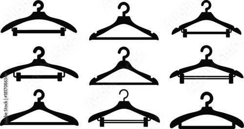 Various coat hangers in different styles for clothing organization and storage solutions 