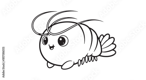 Cute cartoon illustration of a tiny crustacean with big eyes and playful claws.