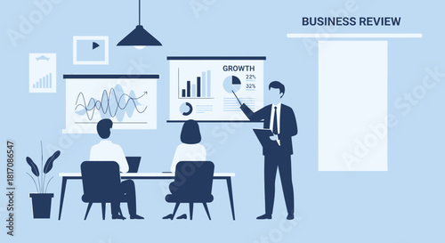 Business Presentation Of Company Growth To Colleagues At Workplace