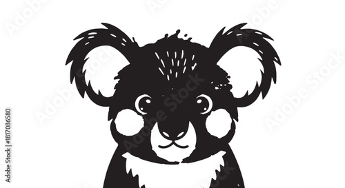 Minimalist black and white panda illustration with expressive facial features.