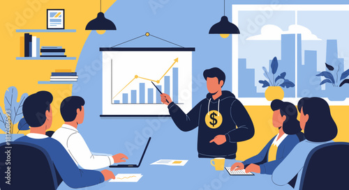 Business Presentation Shows Company Growing Financial Performance Meeting