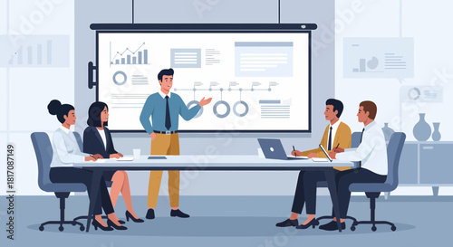 Corporate Presentation With Team Discussing Business Growth Strategy