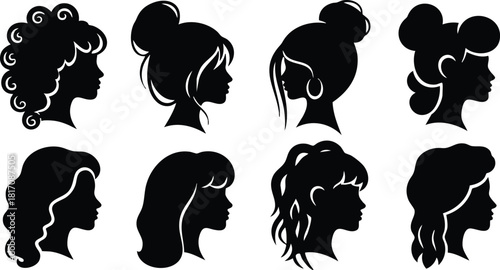 Various hairstyles silhouette vector illustration featuring diverse styles and shapes for design projects and creative works 