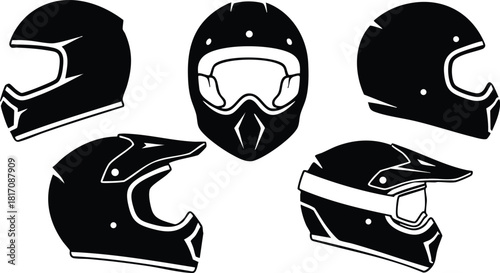 Motorcycle helmets vector collection showcasing various designs and styles for riders and enthusiasts 