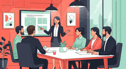 Team Meeting For A Corporate Strategy In A Modern Office Space