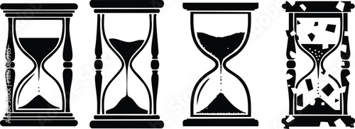 Hourglass designs showcasing the passage of time in various styles and shapes for creative projects 