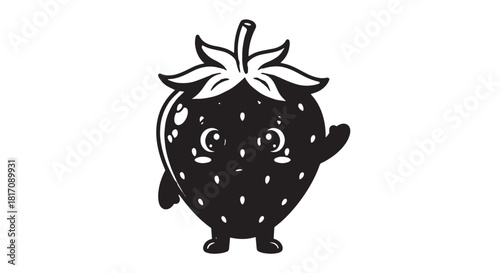 Playful cartoon strawberry character with cute facial expression and leaf crown.