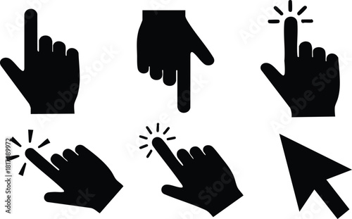Hand gestures and cursor icons for digital interaction and user interface design in modern applications 