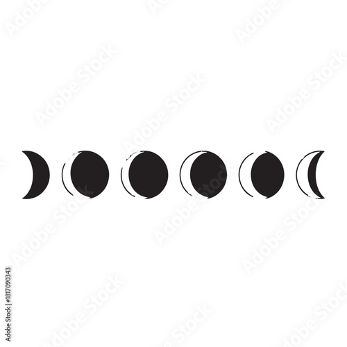 Sequence of Moon Phases Displayed in a Row Artistic Illustration.
