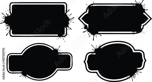 Decorative black splash labels in various shapes for creative design projects and branding purposes 