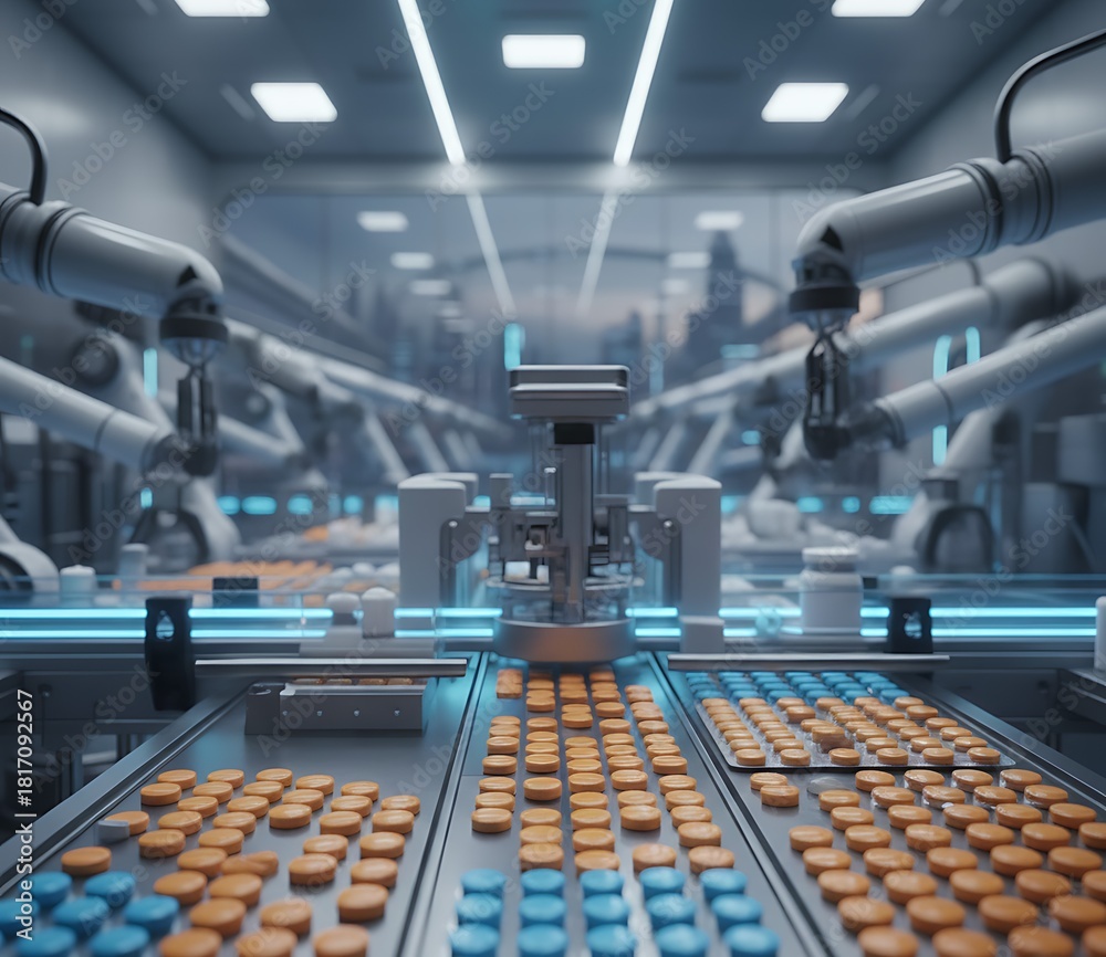 Obraz premium Automated Bio-Pharma Production, Automated Pharmaceutical Manufacturing and Production Line