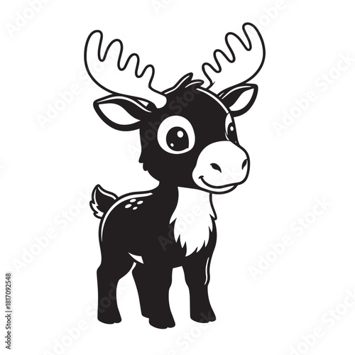 Cute cartoon moose illustration featuring a friendly animal with large antlers.