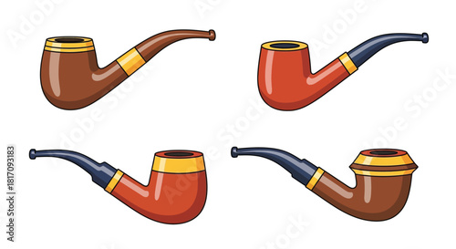 Four colorful tobacco pipes different styles and shades are displayed