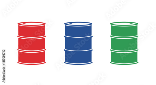 Three stacked cylindrical containers in red blue and green colors