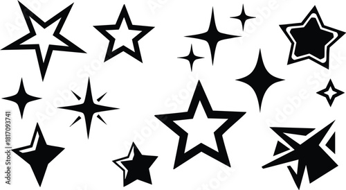 Collection of black star shapes for creative design projects and artistic expressions 