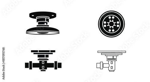Black and white icons depicting various industrial valves and fittings