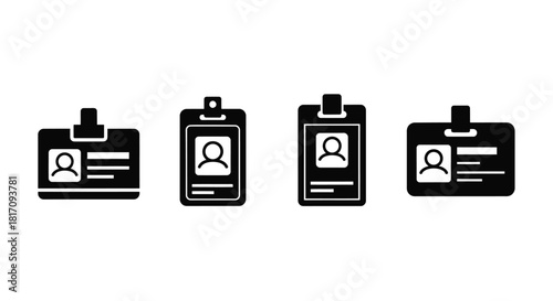 Four black and white identification cards with a human silhouette
