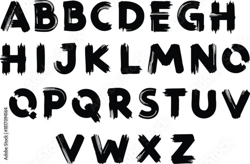 Bold brush-style uppercase alphabet letters showcasing unique design elements for creative projects 