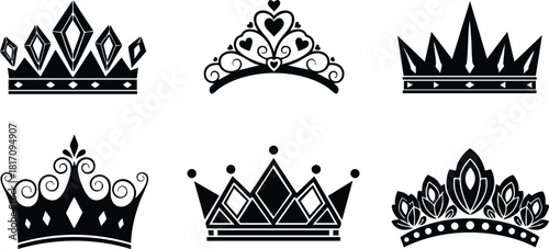 Elegant crown designs for various occasions, perfect for celebrations and royal themes in graphic projects 