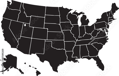 United States Map Vector USA Borders States Silhouette Illustration