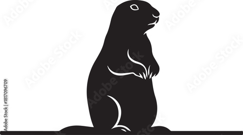 Silhouette of Standing Groundhog Woodchuck Rodent Isolated on Transparent Backdrop