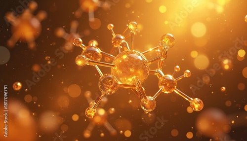 Pro-Vitamin B5 molecules visualized under magnification. Microscopic view shows calming skin soothing attributes. Represents cosmetic nurturing effect study used in dermatological research,